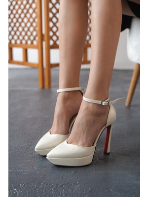 Ayakkabı Ateşi Sedef Cilt Baretli Kadın Platform Topuklu Ayakkabı Accies