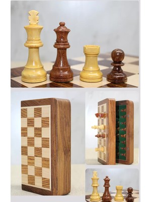 Fta Ticaret Mıknatıs Taşlı Ahşap Katlanabilir Kutulu Satranç Seti 12.5 cm