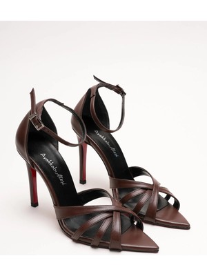 Ayakkabı Ateşi Kadın Özel Tasarım Ince Topuklu Ayakkabı Accosie Kahverengi Cilt