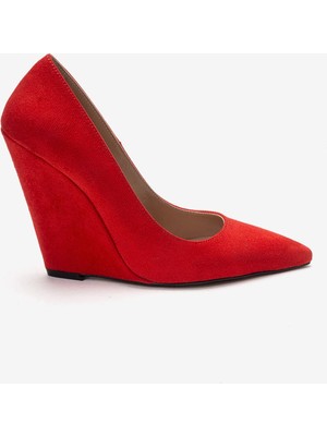 Ayakkabı Ateşi Kadın Kırmızı Süet Sivri Burun Dolgu Topuklu  Ayakkabı Stiletto Mira