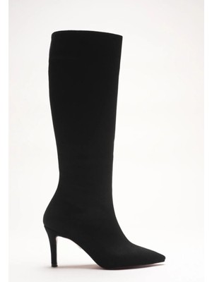 Ayakkabı Ateşi Kadın Sivri Burun Kısa Topuklu Çizme Zelda Siyah Dana Süet