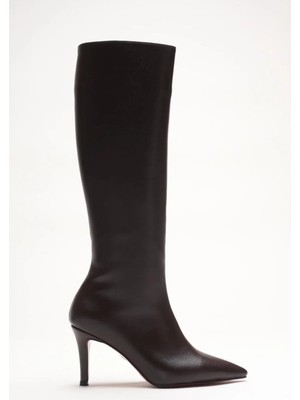 Ayakkabı Ateşi Kadın Sivri Burun Kısa Topuklu Çizme Zelda Kahverengi Cilt