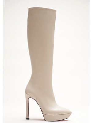 Ayakkabı Ateşi Kadın Tasarım Platform Yüksek Topuklu Çizme Carcie Bej Cilt