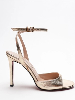 Ayakkabı Ateşi Kadın Ince Bant Arka Baretli Topuklu Ayakkabı Livora Altın Sultan