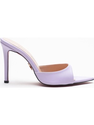 Ayakkabı Ateşi Kadın Sivri Burun Ince Topuklu Terlik Sona Lila Cilt