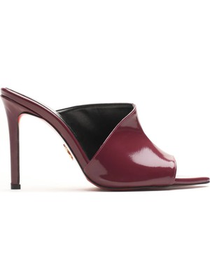 Ayakkabı Ateşi Kadın Tasarım Ince Topuklu Terlik Carolina Bordo Rugan