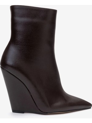 Ayakkabı Ateşi Kadın Kahverengi Cilt Sivri Burun Dolgu Topuklu  Bot Polly