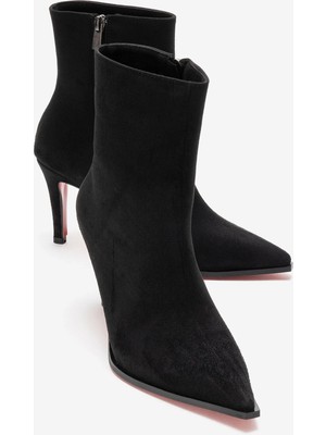 Ayakkabı Ateşi Kadın Siyah Süet Bilek Boy Kısa Ince Topuklu Bot Torina