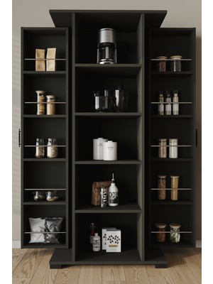 Aeka AE-2200 Elit Antrasit Çok Amaçlı Mutfak Dolabı 2 Kapaklı Raflı Bölmeli 170CM Kiler Dolabı