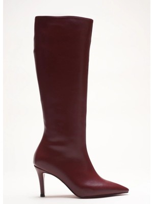 Ayakkabı Ateşi Kadın Sivri Burun Kısa Topuklu Çizme Zelda Bordo Cilt