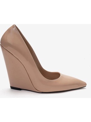 Ayakkabı Ateşi Kadın Nude Rugan Sivri Burun Dolgu Topuklu  Ayakkabı Stiletto Mira