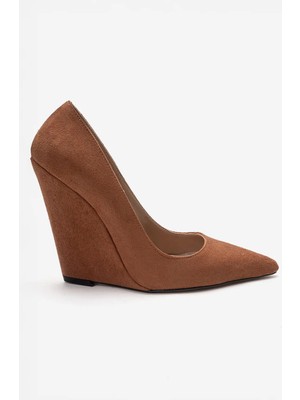 Ayakkabı Ateşi Kadın Taba Süet Sivri Burun Dolgu Topuklu  Ayakkabı Stiletto Mira