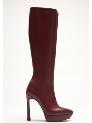Ayakkabı Ateşi Kadın Tasarım Platform Yüksek Topuklu Çizme Carcie Bordo Cilt