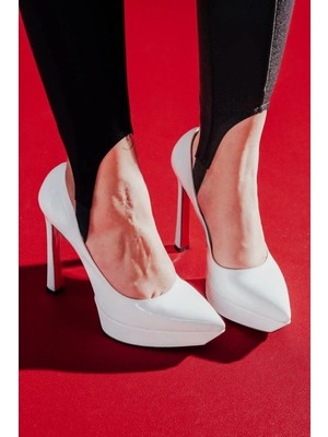 Ayakkabı Ateşi Beyaz Rugan Platformlu Kadın Topuklu Ayakkabı Siena