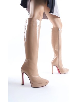 Ayakkabı Ateşi Kadın Tasarım Platform Yüksek Topuklu Çizme Carcie Nude Cilt