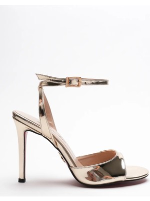 Ayakkabı Ateşi Kadın Ince Bant Arka Baretli Topuklu Ayakkabı Livora Altın Ayna