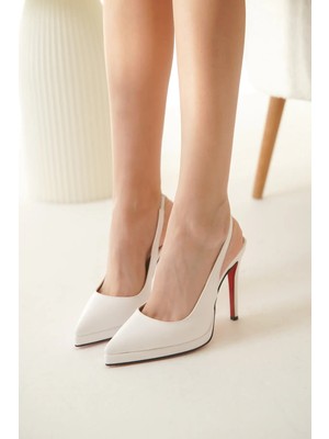 Ayakkabı Ateşi Beyaz Cilt Sivri Burun Kadın Topuklu Ayakkabı Chicora