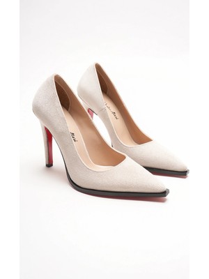 Ayakkabı Ateşi Bej Süet Stiletto Topuklu Ayakkabı Sivri Burun Klasik Abiye Kadın Ayakkabısı Tokyova