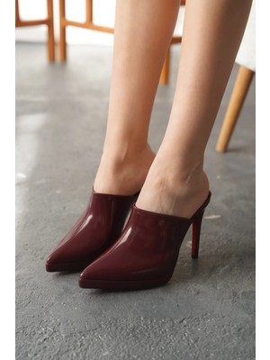 Ayakkabı Ateşi Kadın Kısa Platform Ince Topuklu Terlik Miole Bordo Rugan