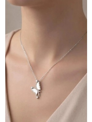 Gümüş Renk Beyaz Yusufcuk Model Çelik Kolye