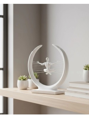 Cansa 3D Zen Heykeli Beyaz Ay Içinde Meditasyon Figürü Dekoratif Obje