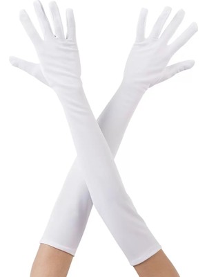 Store Mania Ieg™ Beyaz Renk Uzun Kumaş Eldiven 40 cm