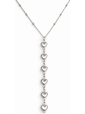 Gümüş Renk Ezme Zincir Sıralı Kalp Ye Model Çelik Kolye