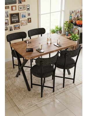 Gold Falez Mutfak Masası 4 Sandalyeli Set 110X70 cm Modern Bahçe Cafe Masa Takımı 4 Kişilik Tedy 9881 Anstrasit