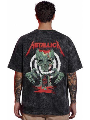 Sevbano Tasarım Metallica Rock Metal Müzik Grubu Sırt Baskılı Unisex Oversize Vintage Yıkamalı Tişört