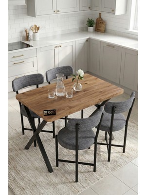 Gold Falez Mutfak Masası 4 Sandalyeli Set 110X70 cm Modern Bahçe Cafe Masa Takımı 4 Kişilik Tedy 9880 Gri