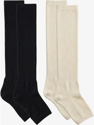 Cotenconcept 2 Çift Parmaksız Tabanlı Ince Fitilli Diz Üstü Pamuk Karışımlı Tozluk