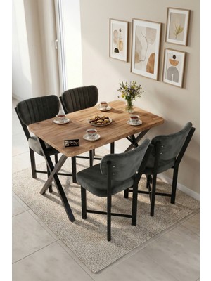 Gold Falez Mutfak Masası 4 Sandalyeli Set 110X70 cm Modern Masa Takımı Cafe Balkon Ofis Masa Elma 9885 Antrasit