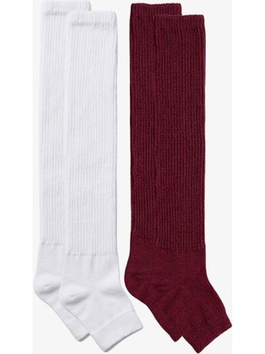 Cotenconcept 2 Çift Parmaksız Tabanlı Ince Fitilli Diz Üstü Pamuk Karışımlı Tozluk