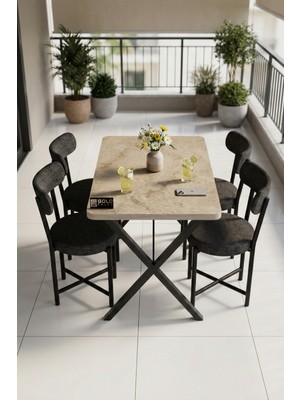 Gold Falez Mutfak Masası 4 Sandalyeli Set 110X70 cm Modern Bahçe Cafe Masa Takımı 4 Kişilik Tedy 9883 Anstrasit
