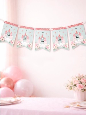 Parti Adresi Prenses Şato Temalı Flama Banner – Asılabilir Doğum Günü Süsü