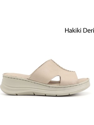 Gönderi(r) Kadın Bej  Dolgu Taban Hakiki Deri Terlik