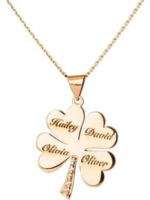 kuyumcudan 4 Yapraklı Yonca Isimli Taşlı Altın Kaplama Kadın Gümüş Kolye