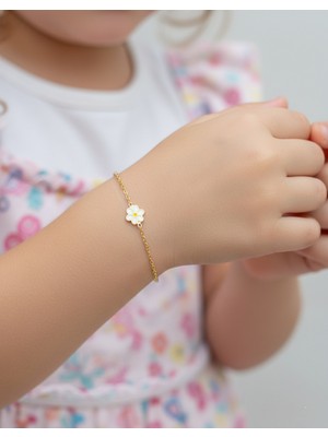 İryum Papatya Figürlü Çocuk Zincir Bileklik - 14 Ayar