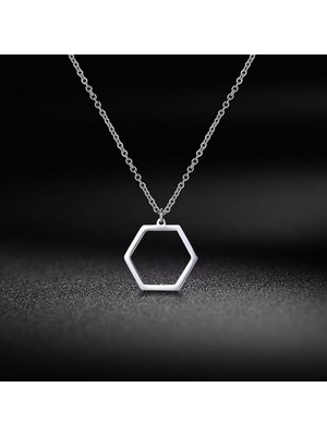 kuyumcudan Altıgen Geometrik Minimal Gümüş Kolye