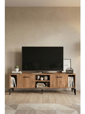 Gold Falez Tv Sehpası 160 cm Modern Çok Amaçlı Dolaplı Raflı Televizyon Ünitesi Linya 5045 Atlantik