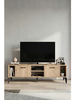 Gold Falez Tv Sehpası 160 cm Modern Çok Amaçlı Dolaplı Raflı Televizyon Ünitesi Linya 5047 Sepet