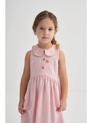 Queen Kids Queenkids Kız Çocuk 20462 Keten Elbise Pembe