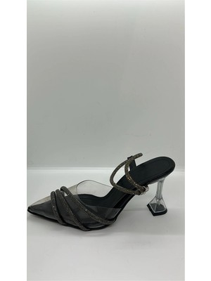Akça Shoes Siyah Şeffaf Taşlı Topuklu