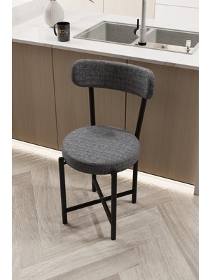 Gold Falez Sandalye 1 Adet Keten Kumaş Metal Ayak Modern Mutfak Sandalyesi Cafe Balkon Ofis Teddy 9816 Gri