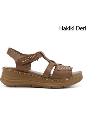Gönderi(r) Kadın Fındık  Cırt Bantlı Dolgu Topuk Hakiki Deri Sandalet