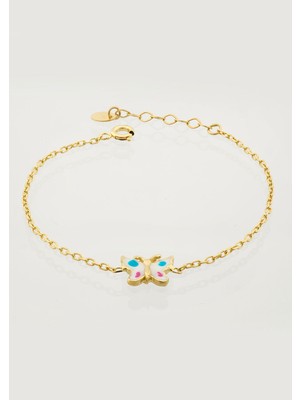 İryum Kelebek Figürlü Çocuk Zincir Bileklik - 14  Ayar