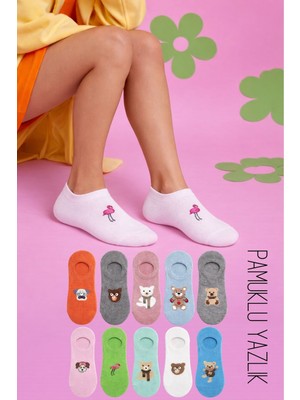 Kral Socks 6 Çift Kadın Pamuklu Karışık Desen Görünmez Sneaker Çorap Seti