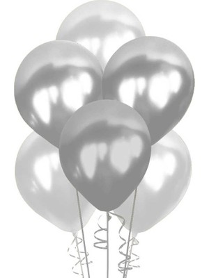 Party Express 12" Metalik Balon 8 Adet - Gümüş / Silver