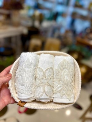 Çırpan Ev Bej Sepetli 3'lü Havlu Seti 30X50CM