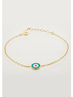 İryum Nazar Gözü Figürlü Çocuk Altın Zincir Bileklik